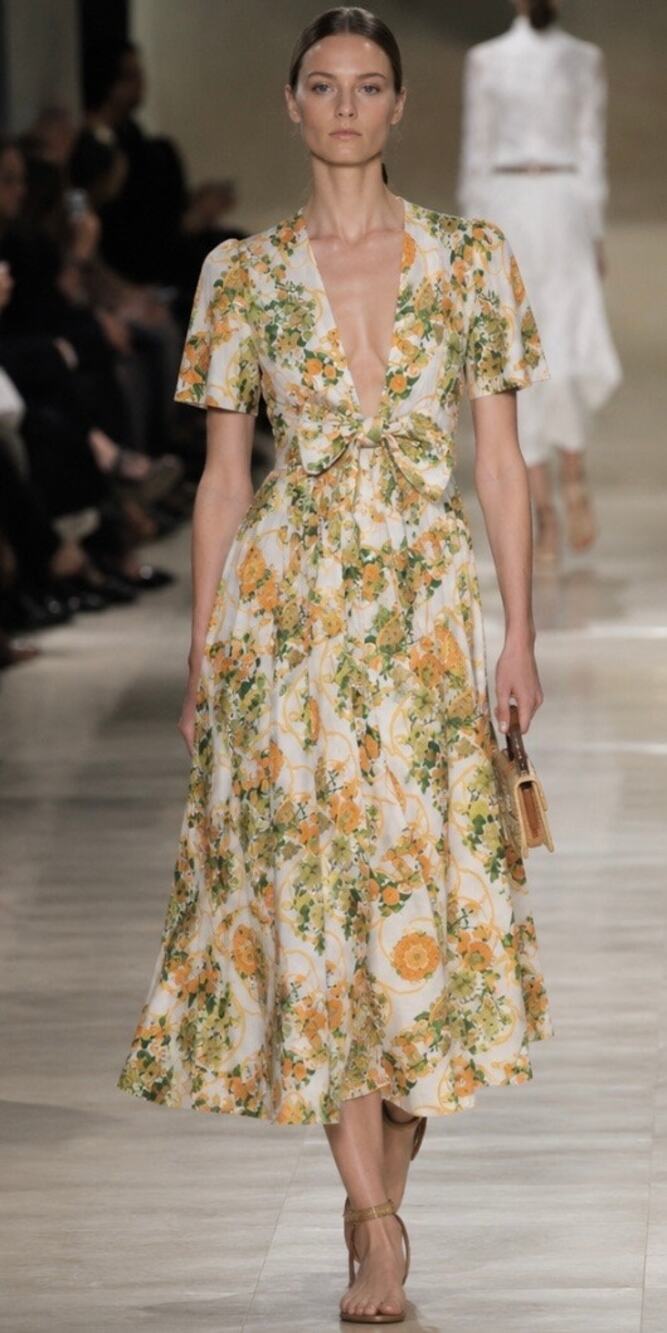 Vintage Hermes Floral Cotton Linen Silk Bow Midi Dress FR 40 US 8 Yellow